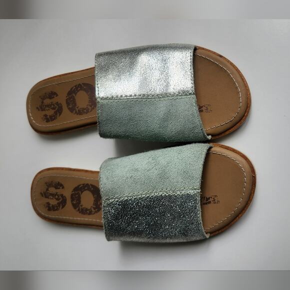 Sorel Women's Ella Block Slide Sandal Flats Suede Mint Green 8 - Picture 2 of 11